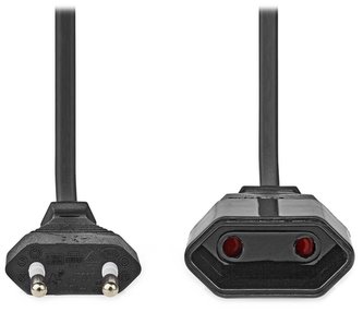 NEDIS napájecí kabel pro adaptéry/ Euro zástrčka - Euro zásuvka/ přímý-přímý/ dvoulinka/ černý/ 5m
