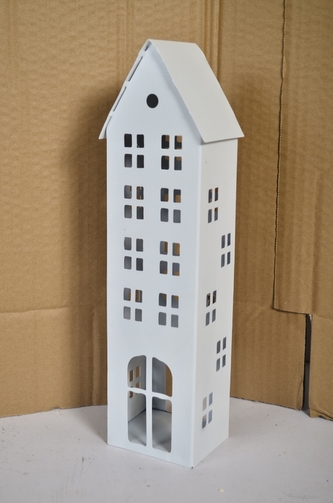 Kovový domeček na čajovou svíčku, bílý, 30x8,5x6 cm