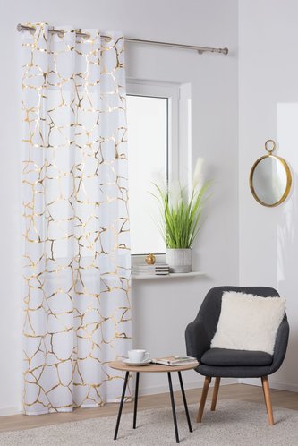 Dekorační vzorovaná záclona s kroužky WUSTE  bílá/zlatá 140x260 cm (cena za 1 kus) MyBestHome