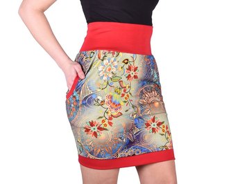 Sukně krátká balonová, mandaly, červená, vel. 42/44