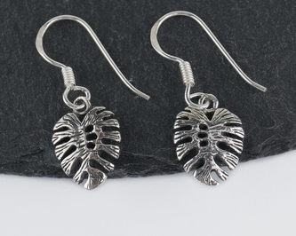 Stříbrné visací náušnice Monstera