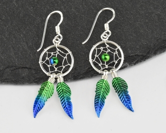 Stříbrné visací náušnice, Lapač snů zeleno-modré