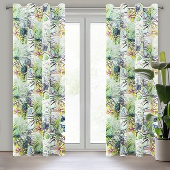 Dekorační vzorovaný velvet závěs s kroužky FLER I. bílá/zelená 140x250 cm (cena za 1 kus) MyBestHome