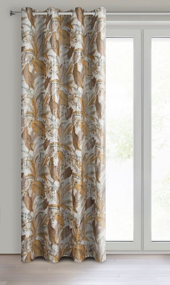 Dekorační vzorovaný velvet závěs s kroužky FLER II. hnědá/hořčicová 140x250 cm (cena za 1 kus) MyBestHome