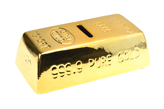 Pokladnička na mince, zlatá cihla Pokladnička na mince, zlatá cihla