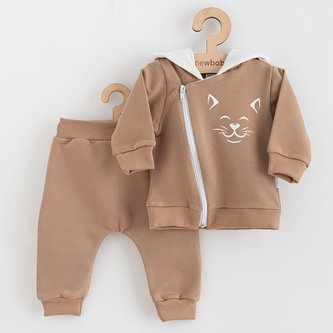 Kojenecké tepláčky a mikinka New Baby Animals Cat béžová - velikost 74 (6-9m)