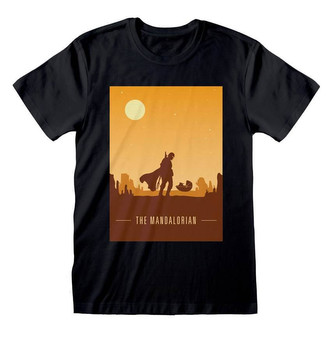 Pánské tričko Star Wars|Hvězdné války TV seriál The Mandalorian: Retro Poster (S) černé bavlna