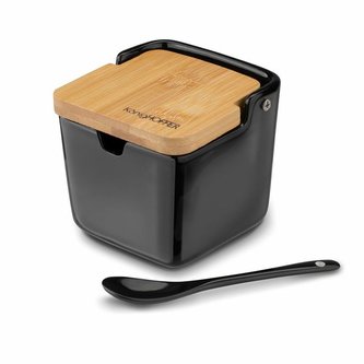 dóza 270ml, černá porcelán+lžička keram./bambus, Königsh. dóza 270ml, černá porcelán+lžička keram./bambus, Königsh.