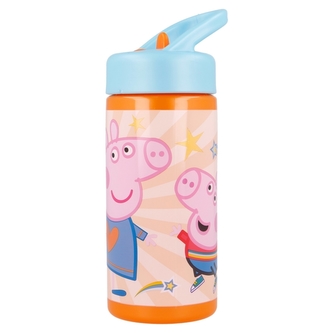 Dětská láhev na pití Prasátko Pepa s držátkem a brčkem 410ml - oranžová