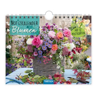 Trötsch Notizkalender Querformat Notizkalender Blumen 2024 - mit 12 Postkarten