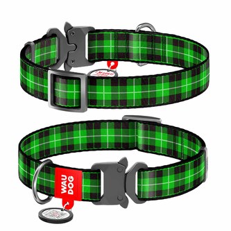 WAUDOG obojek nylonový Zelená kostka Fastex QR (31-49cm/2,5cm)