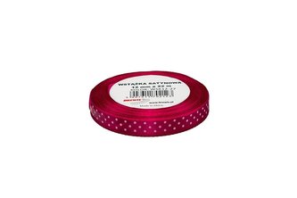 Wstążka satynowa w kropki ciemna różowa 12mmx22m