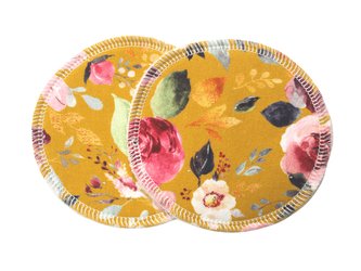 BIO Vložky do podprsenky s GOTS - Malované pivoňky v hořčicové (biobavlněný úplet)