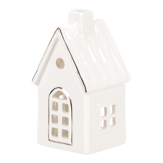 Domeček porcelánový bílý, lesklý, na čajovou/LED svíčku.