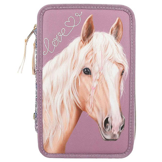 Penál 3 patra s výbavou Miss Melody, Fialový s kvítky