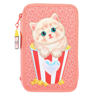 Penál 3 patra s výbavou Top Model, Kočka + Popcorn