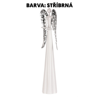 Anděl kovový, na čajovou/LED svíčku, stříbrná barva.