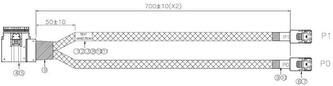 SFF-8654-8i (SlimSAS ×8) zalomený -> 2× SFF-8643 (miniSAS-HD), 70cm kabel (NVMe) - (H12+SC116)