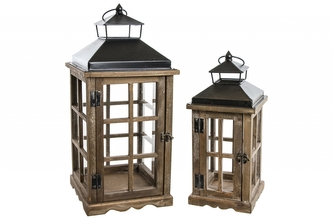 Dřevěná lucerna hnědá, sada 2 ks