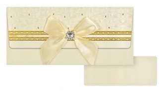 Obálka na peníze Svatební béžová s mašlí a korálkem