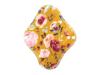 BIO Denní vložka (Bavlněné froté s PUL) - Malované pivoňky v hořčicové (biobavlněný úplet s GOTS)