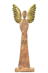 Dřevěný anděl Mango gold s kovovými křídly 70x23x8 cm