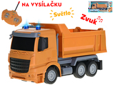 R/C auto stavební sklápěčka 23cm plná funkce 27MHz na baterie se světlem v krabičce