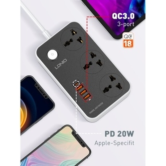 Cestovní nabíječ LDNIO SC3412, 3x USB A, 1x USB C, QC 3.0 PD 20W