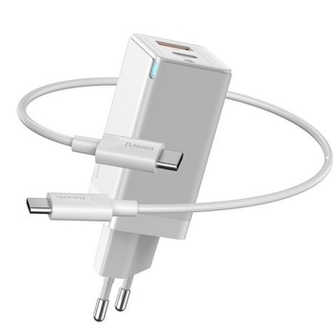 Cestovní nabíječ Baseus (CCGAN-Q02), 1x USB  1x Typ C, QC 3.0 PD 3.0 45W, 3A barva bílá