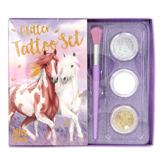 Sada třpytivého tetování Miss Melody, 3 barvy, 41 šablon, stětec, 0411572_A