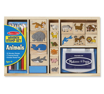 Melissa & Doug - Dřevěná razítka v krabičce Zvířátka