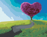 Malování podle čísel - FIALOVÝ STROM VE TVARU SRDCE - 80x100 cm, bez rámu a bez vypnutí plátna