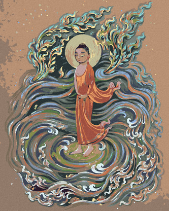 Malování podle čísel - BUDDHA VE VLNÁCH - 80x100 cm, bez rámu a bez vypnutí plátna
