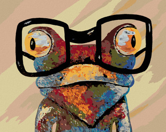 Malování podle čísel - ŽÁBA S ČERNÝMI BRÝLEMI - 80x100 cm, vypnuté plátno na rám