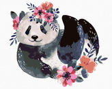 Malování podle čísel - PANDA S KVĚTINAMI - 80x100 cm, bez rámu a bez vypnutí plátna