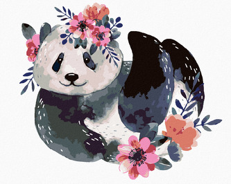 Malování podle čísel - PANDA S KVĚTINAMI - 80x100 cm, bez rámu a bez vypnutí plátna