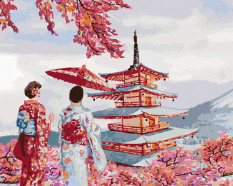 Malování podle čísel - PÁR V KIMONU JAPONSKO - 40x50 cm, bez rámu a bez vypnutí plátna