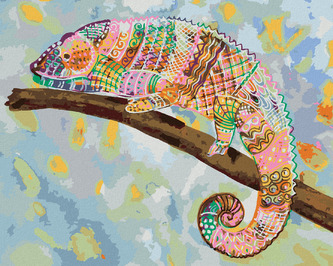 Malování podle čísel - PESTRÝ CHAMELEON - 40x50 cm, bez rámu a bez vypnutí plátna