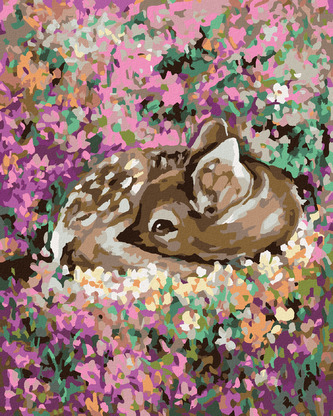 Malování podle čísel - KOLOUŠEK MEZI KVĚTINAMI - 80x100 cm, vypnuté plátno na rám