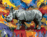 Malování podle čísel - BAREVNÝ NOSOROŽEC - 80x100 cm, bez rámu a bez vypnutí plátna