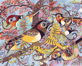 Malování podle čísel - MALOVANÍ PTÁCI VE VĚTVÍCH - 80x100 cm, bez rámu a bez vypnutí plátna