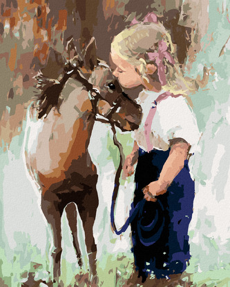 Malování podle čísel - HOLČIČKA A PONÍK - 40x50 cm, vypnuté plátno na rám