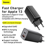 Cestovní nabíječ Baseus (CCGAN2L-B01), 1x USB 1x Typ C, QC 3.0 PD 3.0 65W, 3A barva černá