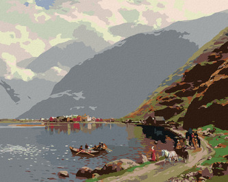 Malování podle čísel - POHLED NA LÆRDALSØYRI (THEMISTOKLES VON ECKENBRECHER) - 40x50 cm, bez rámu a bez vypnutí plátna
