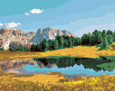Malování podle čísel - LES, HORY A JEZERO - 40x50 cm, bez rámu a bez vypnutí plátna