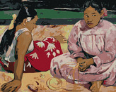 Malování podle čísel - TAHIŤANKY NA PLÁŽI (PAUL GAUGUIN) - 80x100 cm, vypnuté plátno na rám