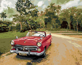 Malování podle čísel - ČERVENÉ AUTO NA CESTĚ - 80x100 cm, bez rámu a bez vypnutí plátna