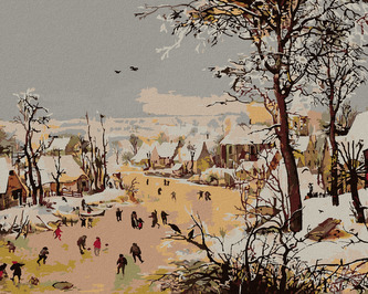 Malování podle čísel - ZIMNÍ KRAJINA S PASTÍ NA PTÁKY (PIETER BRUEGEL) - 80x100 cm, bez rámu a bez vypnutí plátna