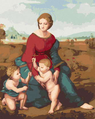 Malování podle čísel - MADONA V ZELENI (RAFFAELLO SANTI) - 80x100 cm, vypnuté plátno na rám