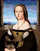 Malování podle čísel - DÁMA S JEDNOROŽCEM (RAFFAELLO SANTI) - 80x100 cm, vypnuté plátno na rám